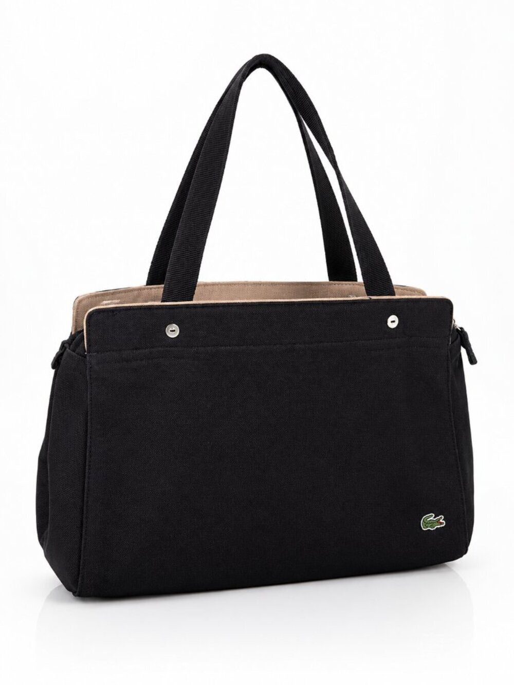 LACOSTE Cotton Canvas Shoulder Preppy Black Bag Vintage 80s